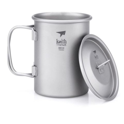 鎧斯Keith Ti3201 鈦摺疊單層杯附杯蓋 300ml.純鈦杯子 鈦金屬杯 登山鈦杯 露營杯鈦水杯 馬克杯