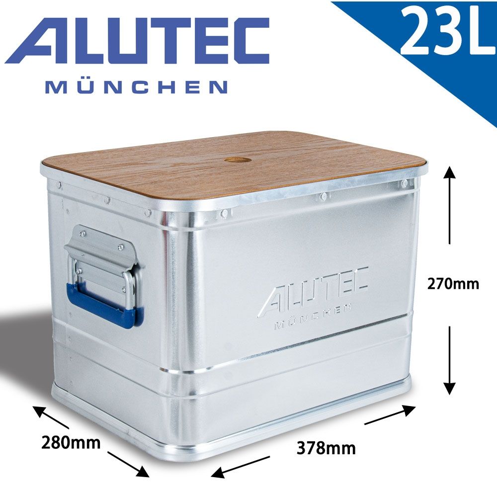 ALUTEC ALUTEC德國鋁箱 -輕量化分類箱 工具收納 露營收納 (23L)含蓋板 鋁合金收納箱/含木紋蓋板/側邊雙提把移動方便