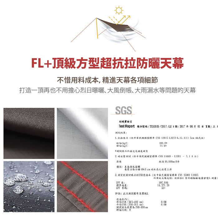 FL生活+ 超抗拉防曬方型天幕5*8.6公尺送天幕收納袋+營繩組-FL-586P(5*8.6公尺)