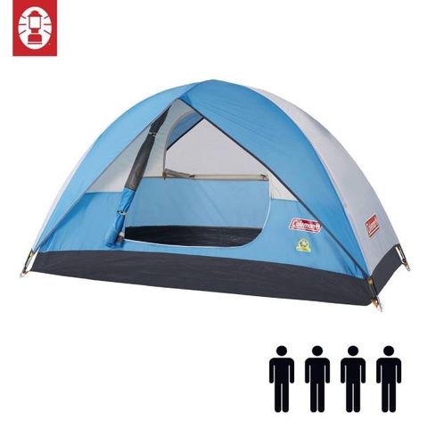 【美國 Coleman】Sundome Tent Cyan 日光浴4人帳篷 天藍色 登山 雙窗 透氣 防雨(庫存福利品)