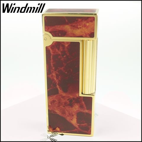 Windmill FOX系列-火石式燃油打火機(鍍金色環氧樹脂棕色大理石款) NO.FOX-0005