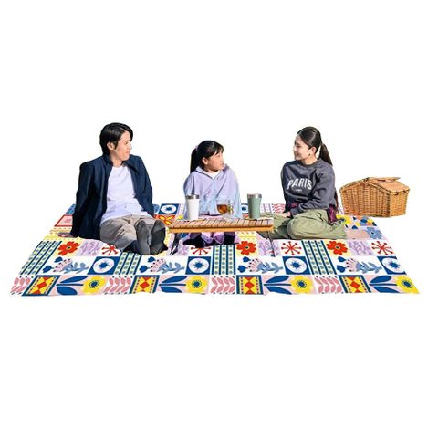 日本Asahikoyo繽紛花朵3層構造4角釘定180x240公分野餐墊組(附收納袋)