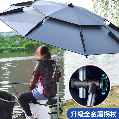 【居家家】戶外釣魚雙層加厚加粗遮陽防雨240CM可折疊萬向調節釣魚傘（拐杖傘/遮陽傘/折疊傘/大釣傘）