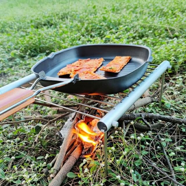 May shop  戶外折疊圓形燒烤盤野營多功能烤牛排烤肉盤野炊BBQ折疊不粘煎鍋 【109122918】