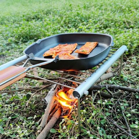 May shop 戶外折疊圓形燒烤盤野營多功能烤牛排烤肉盤野炊BBQ折疊不粘煎鍋 【109122918】