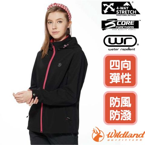 【荒野 WildLand 】女新款 彈性防風超潑機能輕量外套.夾克.風衣_0A92911-54 黑