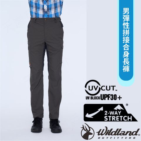 【荒野 WildLand】男新款 彈性拼接合身長褲.休閒運動機能褲/0B01322-112 長春藤綠