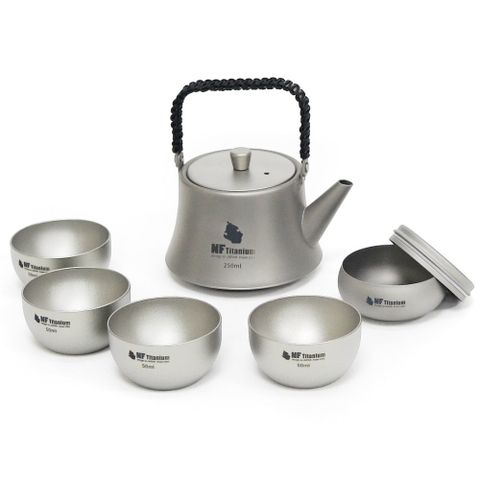 【North Field】安全無毒純鈦泡茶具-茶壺250ml+鈦杯子50ml*4套裝組(含鈦濾網.茶葉罐.收納盒) NF-3923