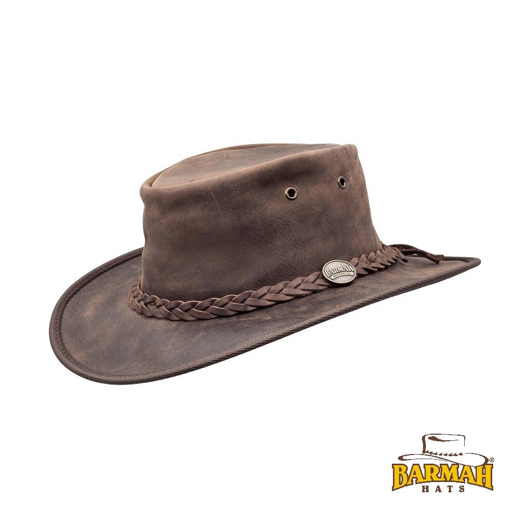 BARMAH HATS  澳洲經典皮革牛仔帽/圓盤帽 深棕色 1060BR - 全粒面牛皮