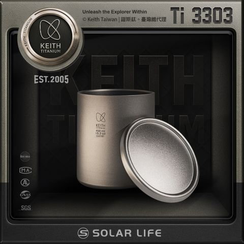 Keith 鎧斯 鈦雙層保溫鈦杯 450ml / Ti3303.雙層鈦杯 純鈦保溫杯 隔熱斷熱杯 野餐露營杯 鈦咖啡杯
