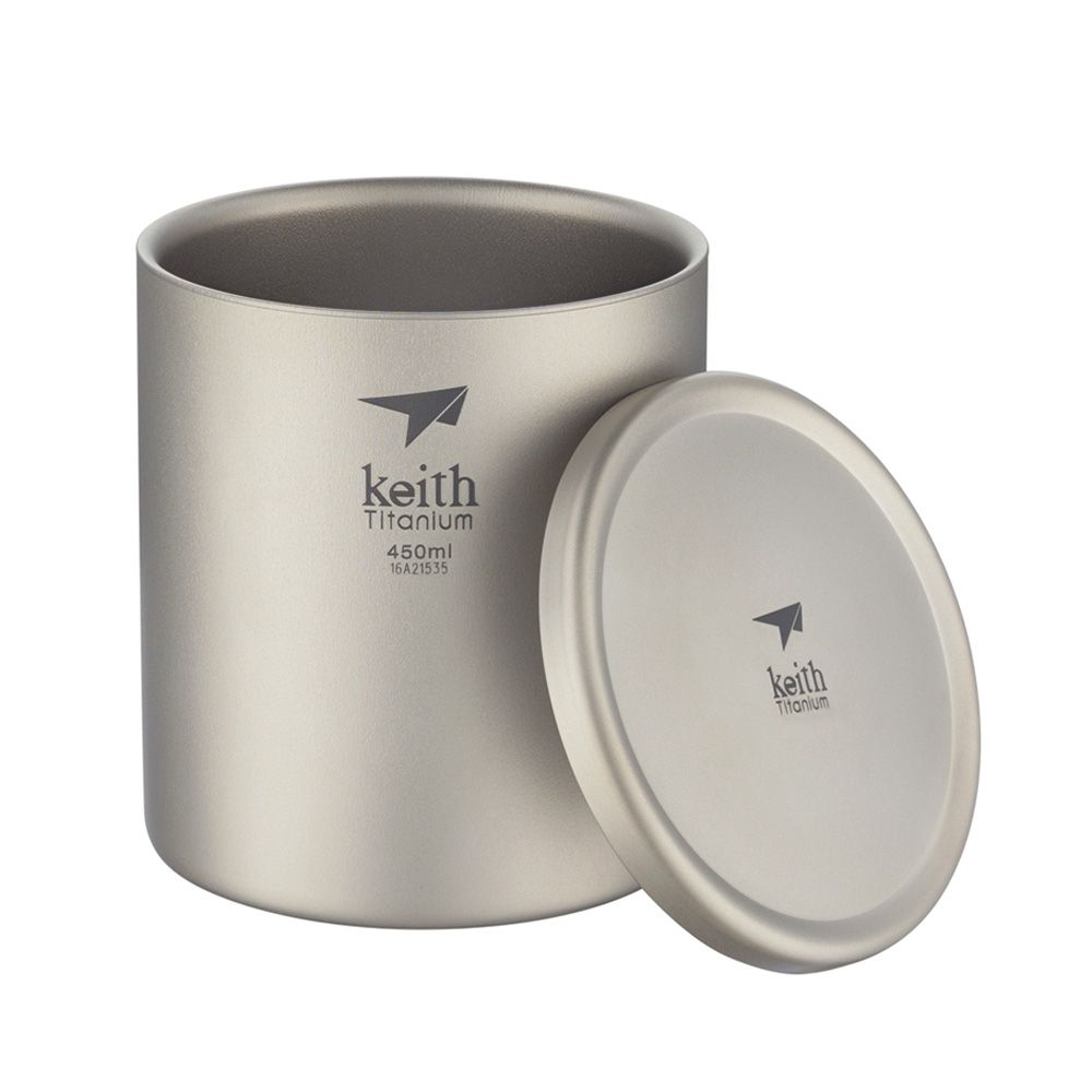 Keith 鎧斯 鎧斯鈦雙層保溫鈦杯 450ml / Ti3303.雙層鈦杯 純鈦保溫杯 隔熱斷熱杯 野餐露營杯 鈦咖啡杯