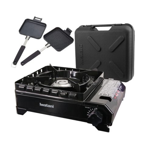 【日本岩谷Iwatani】岩谷戶外防風新黑武士磁式瓦斯爐-3.3kw-附外盒-日本製-附外盒搭贈不沾煎烤兩用夾