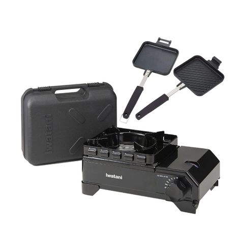 日本岩谷【Iwatani】戶外防風Jr.迷你黑武士磁式瓦斯爐2.3kW 附外盒-搭贈不沾煎烤兩用夾