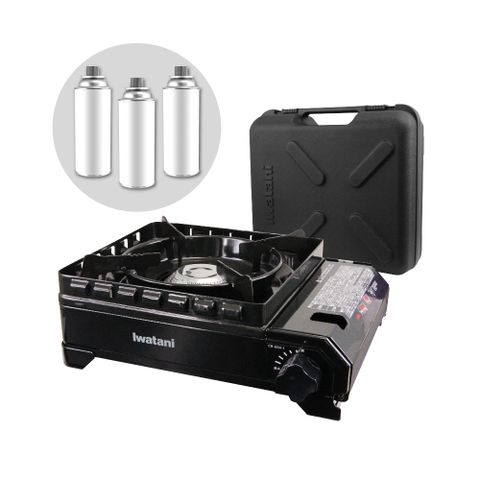 【Iwatani 岩谷】岩谷戶外防風究極新款黑武士磁式瓦斯爐附外盒-3.3kw-日本製-搭贈3入瓦斯罐
