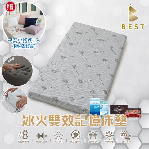【BEST貝思特】冰火雙效記憶床墊 三段式高密度記憶棉 單人3.5尺5公分 石墨烯纖維+涼感纖維 台灣製