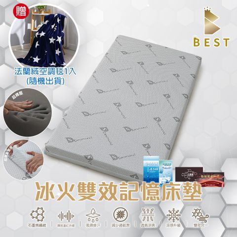 【BEST貝思特】冰火雙效記憶床墊 三段式高密度記憶棉 加大6尺 5公分 石墨烯纖維+涼感纖維 台灣製