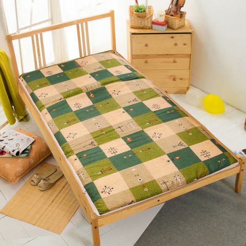 【Carolan】格子趣味-綠 冬夏兩用折疊床墊