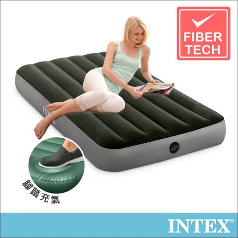 【INTEX】經典單人加大充氣床墊(fiber-tech)-內建腳踏幫浦-寬99cm(64761)