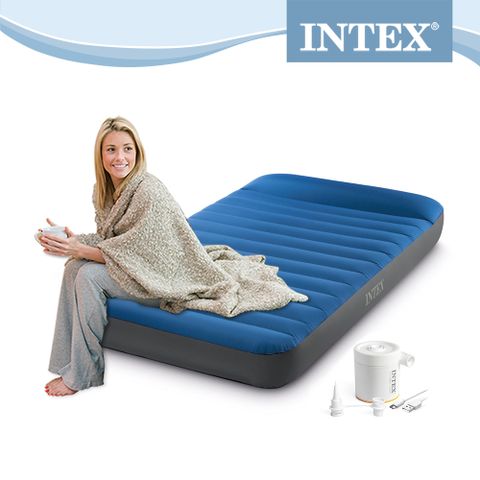 INTEX TPU充氣床附USB電動充氣幫浦-單人加大寬99cm(64011)