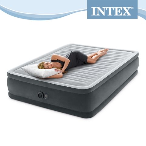 INTEX 豪華型橫條加高內建電動幫浦雙人加大充氣床墊-寬152cm(64413)