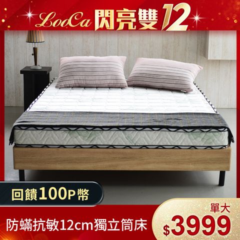 LooCa防蹣抗敏12cm輕量型獨立筒床墊-單大3.5尺