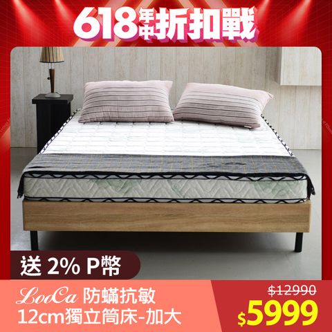LooCa防蹣抗敏12cm輕量型獨立筒床墊-加大6尺