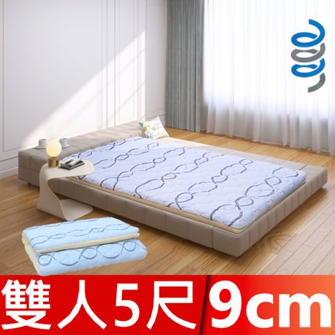 【富郁床墊】4D透氣獨立筒彈簧床墊9cm藍白色舒柔布 雙人5尺 1008顆彈簧-專利型號M566516台灣直營工廠
