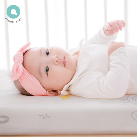 【QSHION】嬰兒透氣水洗床墊 贈純棉床單 (W60xL120x5CM)(100%台灣製造)