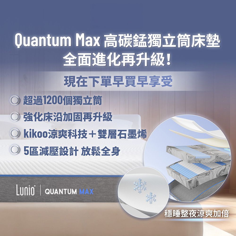 Lunio 樂誼臥 Quantum Max石墨烯高碳錳獨立筒床墊單人加大3.5呎104X188