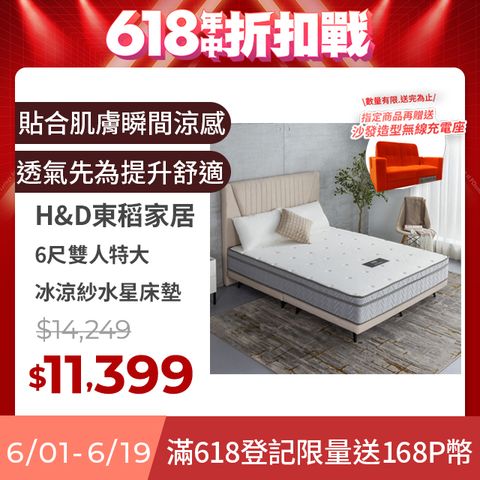 【H&D 東稻家居】國民系列-冰晶砂水星獨立筒床墊 - 6*7尺雙人特大床墊