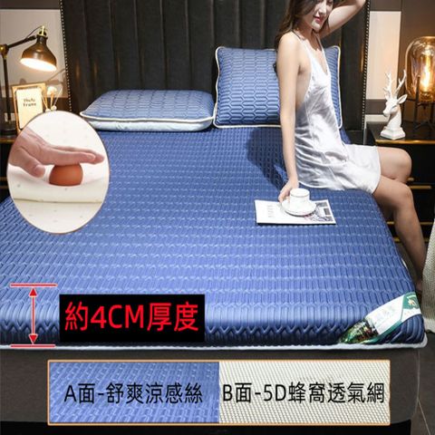 涼感泰國乳膠記憶棉薄款複合式單人床墊90*200CM厚4CM(藍色或灰色隨機出貨)