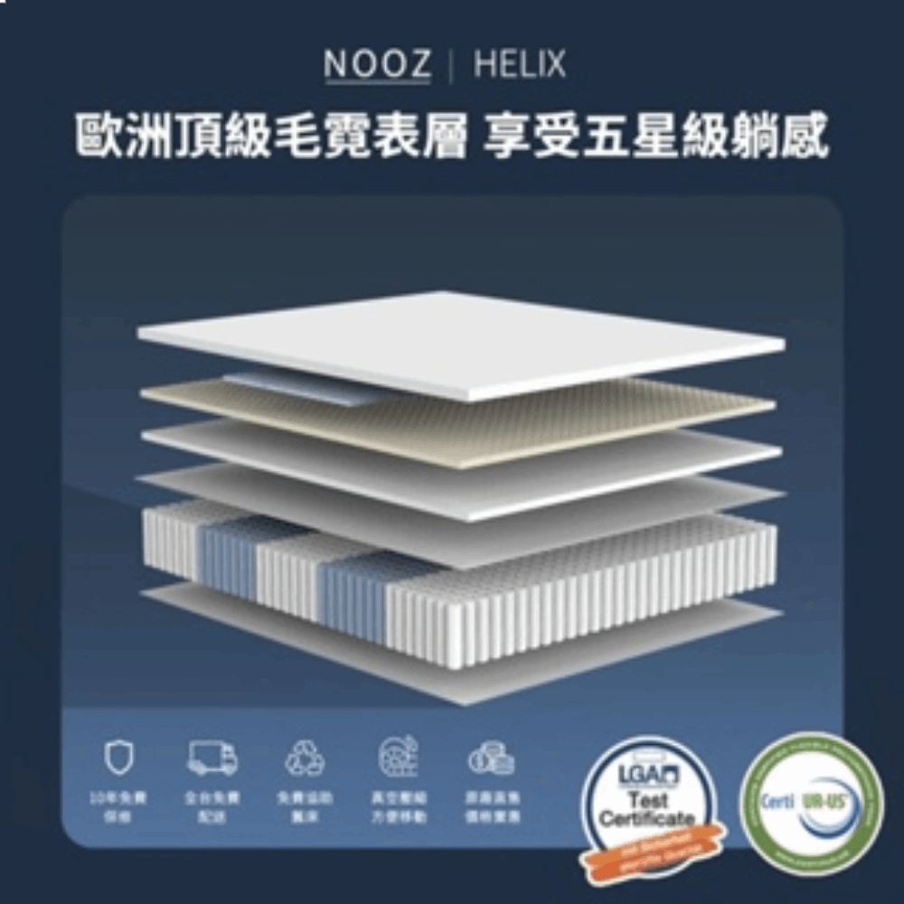 Lunio 樂誼臥 Nooz Helix乳膠獨立筒床墊 標準單人3呎89X188