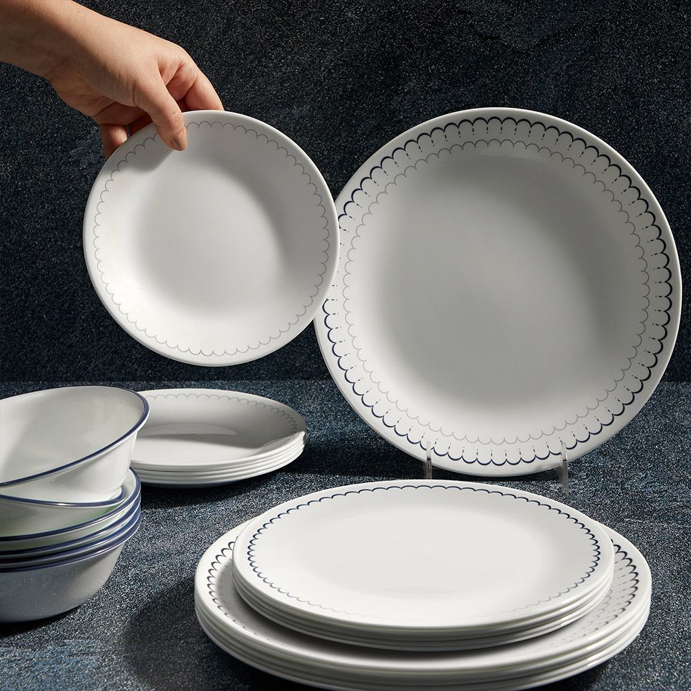 Corelle Brands 康寧餐具 典雅蕾絲10吋平盤兩入加10吋微波蓋