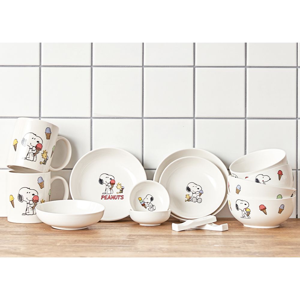 Corelle Brands 康寧餐具 【美國康寧 CORELLE】SNOOPY ICECREAM 14件式陶瓷餐具禮盒