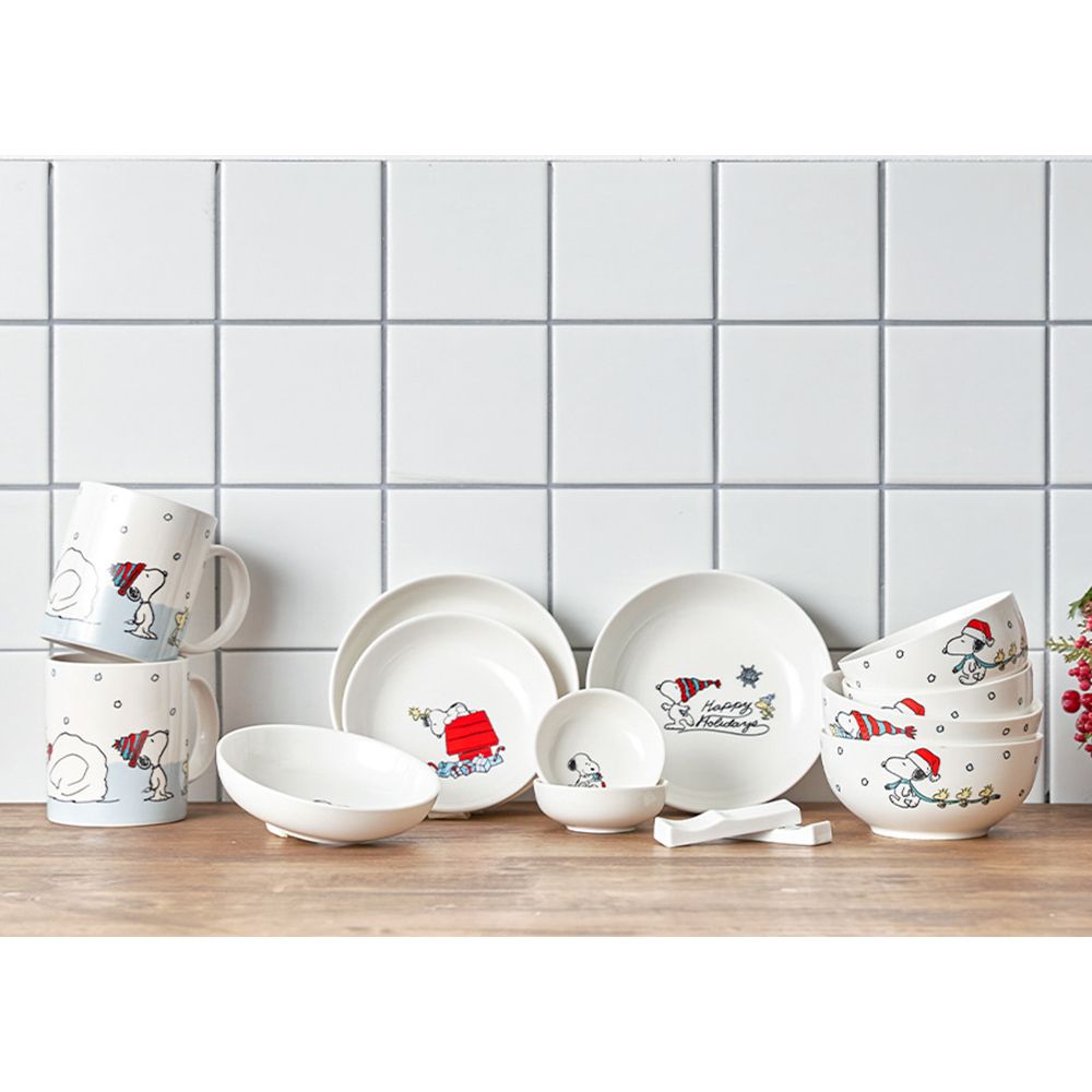 Corelle Brands 康寧餐具 【美國康寧 CORELLE】SNOOPY SNOW 14件式陶瓷餐具禮盒