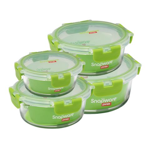 【Snapware 康寧密扣】全新升級圓形可拆扣玻璃保鮮盒-4件組-D03