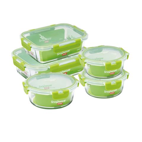 【Snapware 康寧密扣】全新升級大容量可拆扣玻璃保鮮盒五件組
