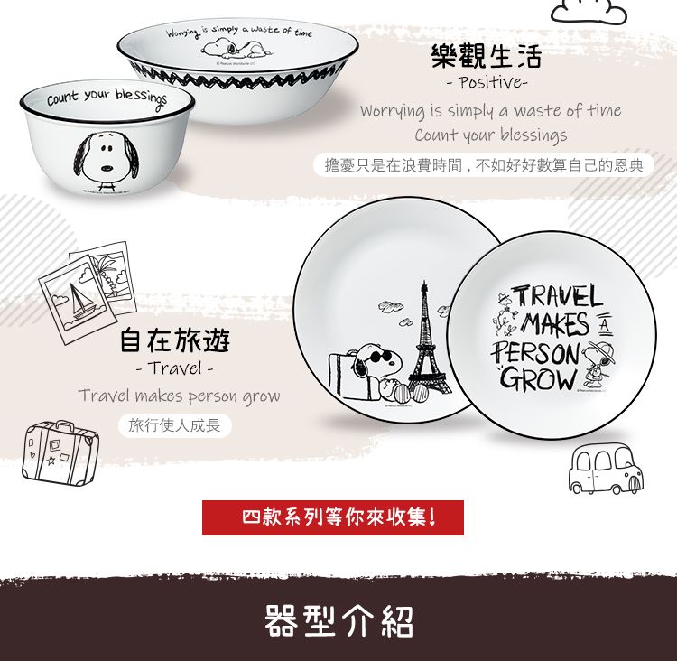 Corelle Brands 康寧餐具 【美國康寧 CORELLE】SNOOPY 復刻黑白6吋深盤(413)