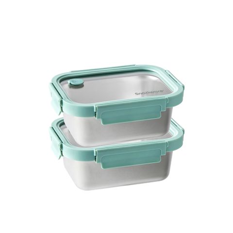 【Snapware 康寧密扣】可微波316不鏽鋼玻璃蓋保鮮盒820ML兩入組