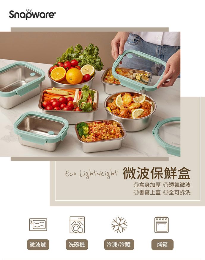 Corelle Brands 康寧餐具 【Snapware 康寧密扣】可微波316不鏽鋼玻璃蓋保鮮盒820ML兩入組