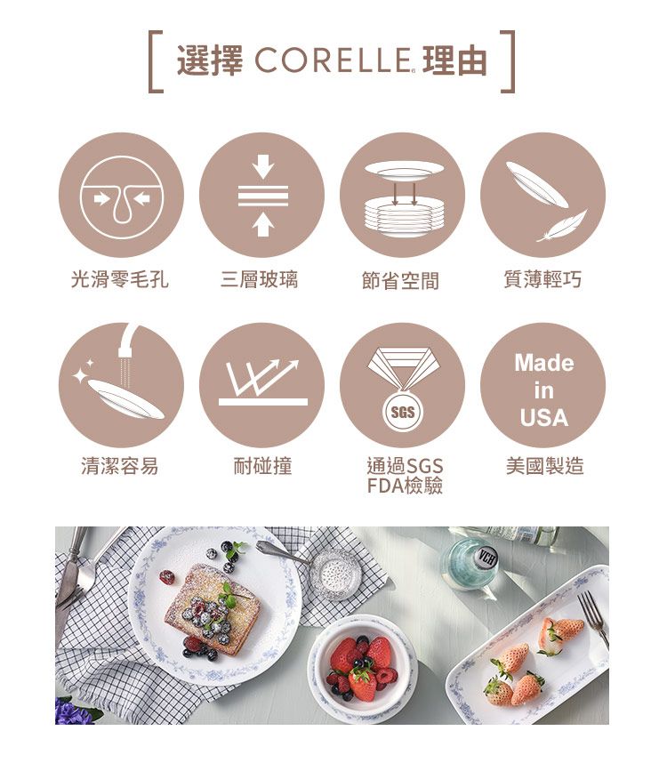 Corelle Brands 康寧餐具 【美國康寧 CORELLE】優雅淡藍8吋深盤