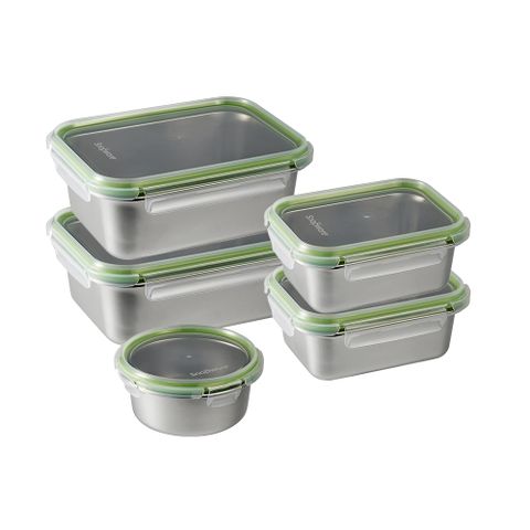 【Snapware 康寧密扣】 Eco Simple可微波304不鏽鋼保鮮盒5件組-E01