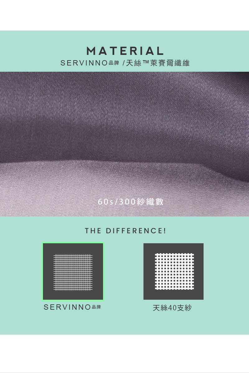 MATERIALSERVINNO品牌天絲 TM 萊賽爾纖維60s/300THE DIFFERENCE!SERVINNO天絲40支