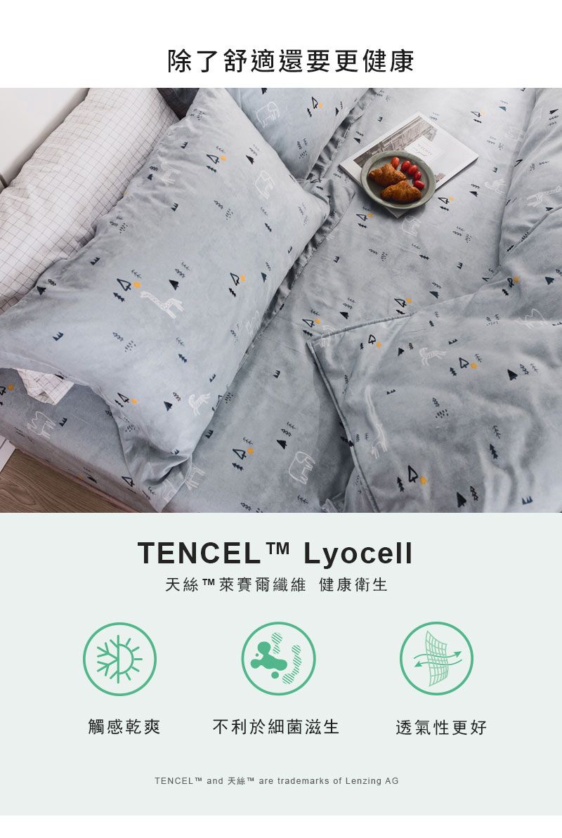 除了舒適還要更健康44TENCEL  Lyocell天絲  萊賽爾纖維 健康衛生4觸感乾爽不利於細菌滋生透氣性更好TENCEL and are trademarks of Lenzing AG