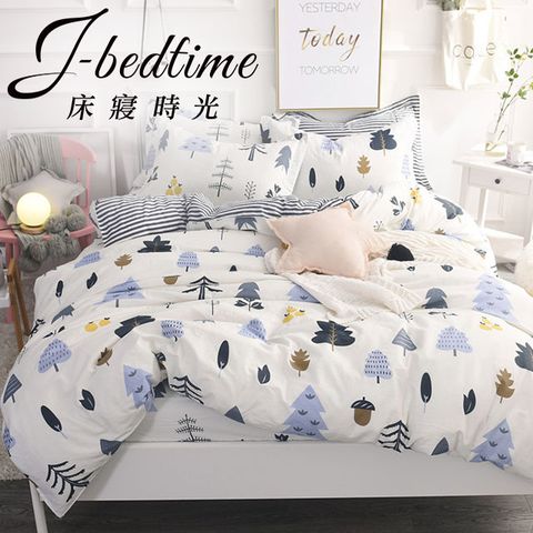 J-bedtime 台灣製文青風吸濕排汗雙人四件式被套床包組(聖誕森林)