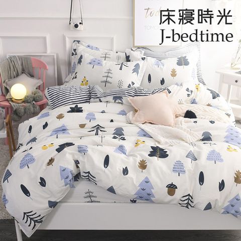 J-bedtime 台灣製文青風吸濕排汗加大舖棉兩用被套床包組(聖誕森林)