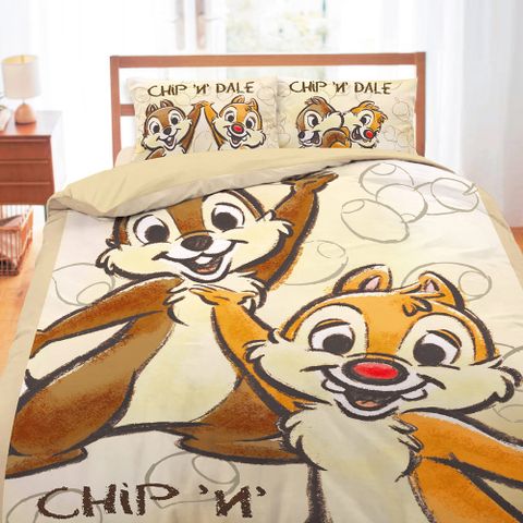 【享夢城堡】單人床包枕套二件組3.5x6.2-奇奇蒂蒂 迪士尼小松果-棕