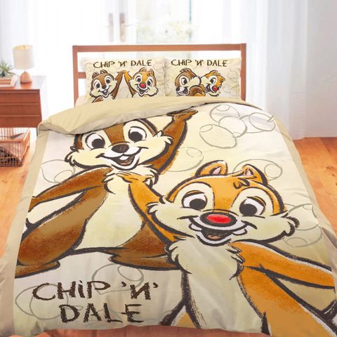 【享夢城堡】雙人床包枕套三件組5x6.2-奇奇蒂蒂 迪士尼小松果-棕