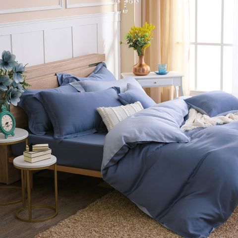 鴻宇 300織天絲 萊賽爾 雙人四件式薄被套床包組 撞色系列 多款任選