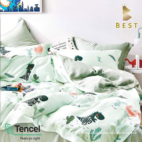 【BEST貝思特】特大100%頂級天絲八件式床罩組-恐龍樂園